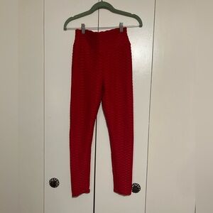 Red Rushed Gym Tights